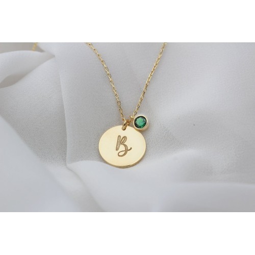 Glorria 925k Sterling Silver Personalized Birthstone Circle Letter Necklace Glorria 925k Sterling Silver Personalized Birthstone Circle Letter Necklace