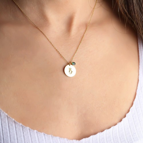 Glorria 925k Sterling Silver Personalized Birthstone Circle Letter Necklace Glorria 925k Sterling Silver Personalized Birthstone Circle Letter Necklace