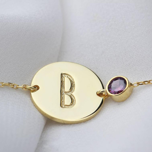 Glorria 925k Sterling Silver Personalized Circle Bracelet with Birthstone