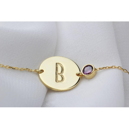 Glorria 925k Sterling Silver Personalized Circle Bracelet with Birthstone Glorria 925k Sterling Silver Personalized Circle Bracelet with Birthstone