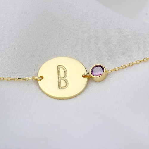 Glorria 925k Sterling Silver Personalized Circle Bracelet with Birthstone