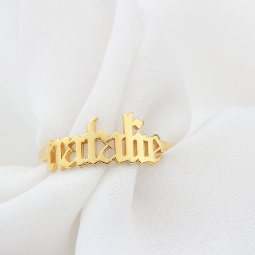 Glorria 925k Sterling Silver Personalized Gothic Name Ring