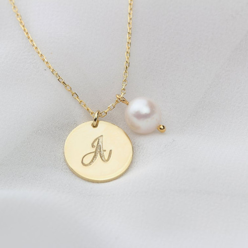 Glorria 925k Sterling Silver Personalized Initial Circle Necklace with Pearl Glorria 925k Sterling Silver Personalized Initial Circle Necklace with Pearl
