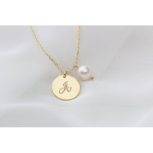Glorria 925k Sterling Silver Personalized Initial Circle Necklace with Pearl Glorria 925k Sterling Silver Personalized Initial Circle Necklace with Pearl