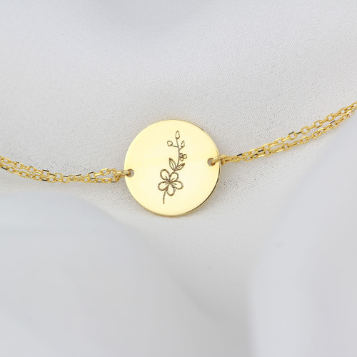Glorria 925k Sterling Silver Personalized Birth Flower Sterling Silver Bracelet