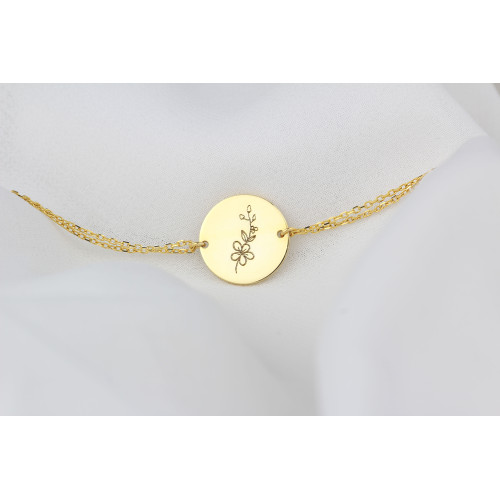 Glorria 925k Sterling Silver Personalized Birth Flower Sterling Silver Bracelet