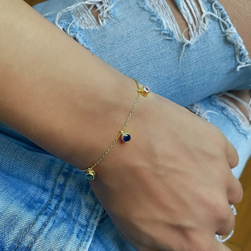 Glorria 925k Sterling Silver Personalized Birthstone Sterling Silver Bracelet