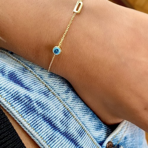 Glorria 925k Sterling Silver Personalized Birthstone Letter Sterling Silver Bracelet