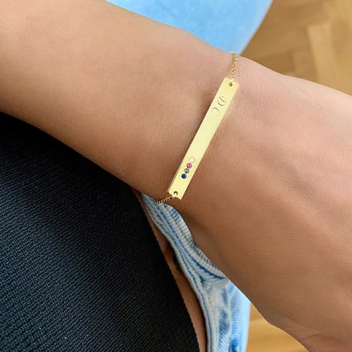 Glorria 925k Sterling Silver Personalized Name Birthstone Bar Bracelet