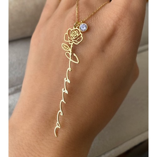 Glorria 925k Sterling Silver Personalized Name Birth Flower and Birthstone Sterling Silver Necklace Glorria 925k Sterling Silver Personalized Name Birth Flower and Birthstone Sterling Silver Necklace