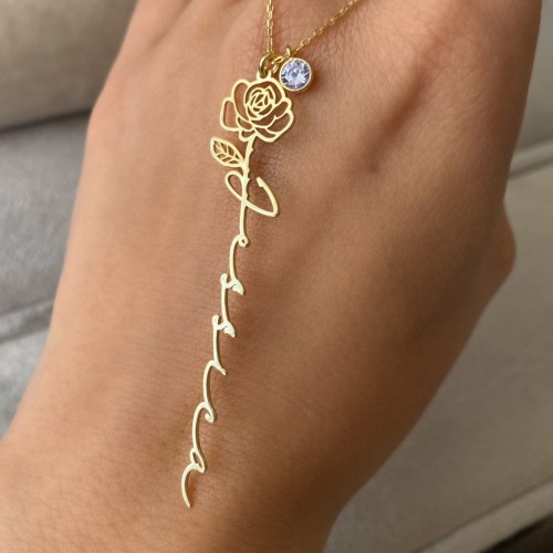 Glorria 925k Sterling Silver Personalized Name Birth Flower and Birthstone Sterling Silver Necklace Glorria 925k Sterling Silver Personalized Name Birth Flower and Birthstone Sterling Silver Necklace