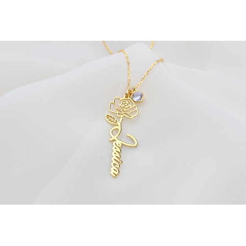 Glorria 925k Sterling Silver Personalized Name Birth Flower and Birthstone Sterling Silver Necklace Glorria 925k Sterling Silver Personalized Name Birth Flower and Birthstone Sterling Silver Necklace