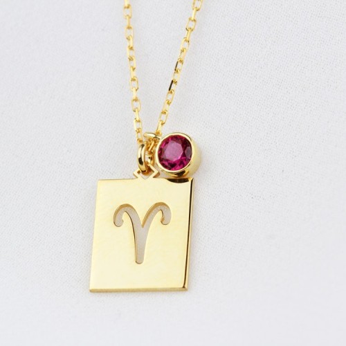 Glorria 925k Sterling Silver Personalized Birthstone Aries Sign Silver Necklace Glorria 925k Sterling Silver Personalized Birthstone Aries Sign Silver Necklace