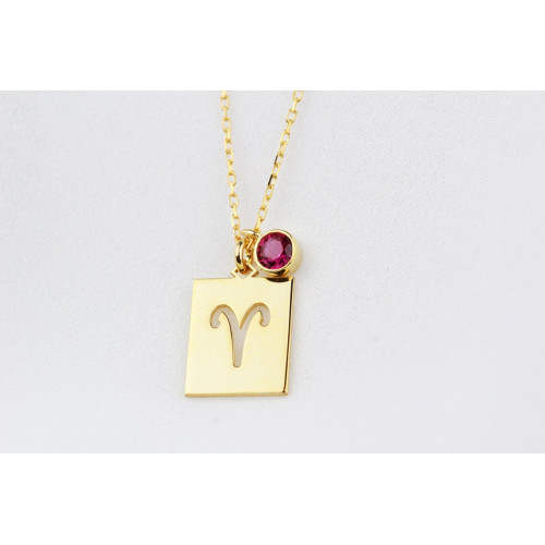 Glorria 925k Sterling Silver Personalized Birthstone Aries Sign Silver Necklace Glorria 925k Sterling Silver Personalized Birthstone Aries Sign Silver Necklace