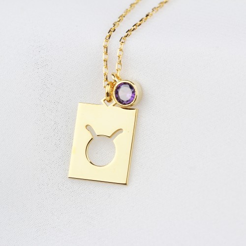 Glorria 925k Sterling Silver Personalized Birthstone Taurus Silver Necklace Glorria 925k Sterling Silver Personalized Birthstone Taurus Silver Necklace