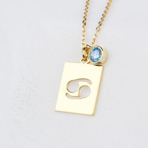 Glorria 925k Sterling Silver Personalized Cancer Sign Sterling Silver Necklace with Birth Stone Glorria 925k Sterling Silver Personalized Cancer Sign Sterling Silver Necklace with Birth Stone