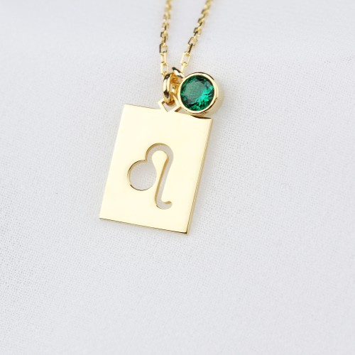 Glorria 925k Sterling Silver Personalized Leo Sign Sterling Silver Necklace with Birth Stone Glorria 925k Sterling Silver Personalized Leo Sign Sterling Silver Necklace with Birth Stone