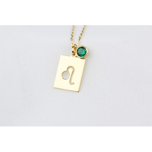 Glorria 925k Sterling Silver Personalized Leo Sign Sterling Silver Necklace with Birth Stone Glorria 925k Sterling Silver Personalized Leo Sign Sterling Silver Necklace with Birth Stone