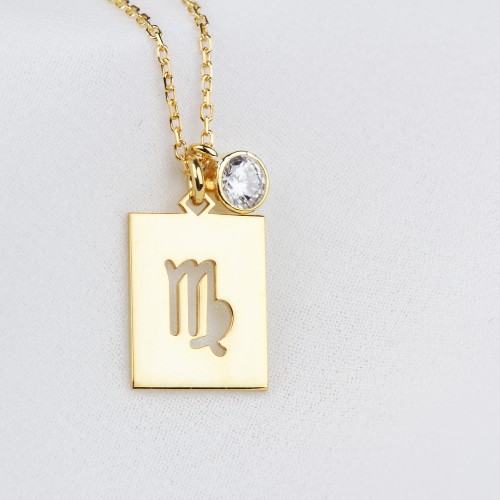Glorria 925k Sterling Silver Personalized Birthstone Virgo Sign Sterling Silver Necklace Glorria 925k Sterling Silver Personalized Birthstone Virgo Sign Sterling Silver Necklace