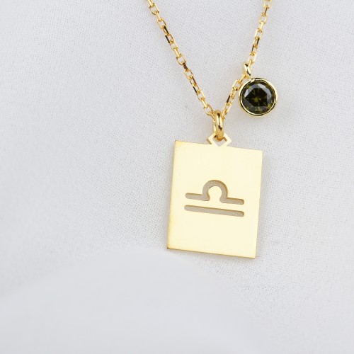 Glorria 925k Sterling Silver Personalized Libra Sign Sterling Silver Necklace with Birth Stone Glorria 925k Sterling Silver Personalized Libra Sign Sterling Silver Necklace with Birth Stone