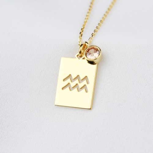 Glorria 925k Sterling Silver Personalized Birth Stone Aquarius Sign Sterling Silver Necklace Glorria 925k Sterling Silver Personalized Birth Stone Aquarius Sign Sterling Silver Necklace