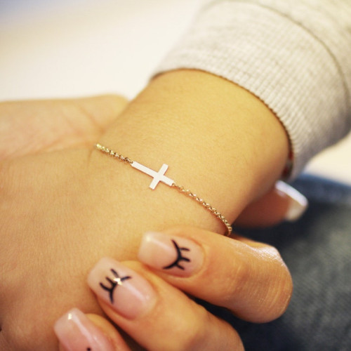 Glorria 14k Solid Gold Cross Child Bracelet