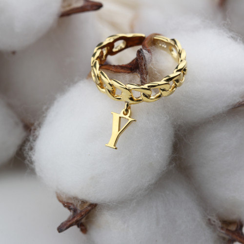 Glorria 925k Sterling Silver Personalized Silver Letter Chain Ring Glorria 925k Sterling Silver Personalized Silver Letter Chain Ring