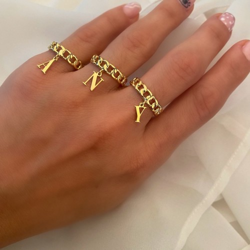 Glorria 925k Sterling Silver Personalized Silver Letter Chain Ring