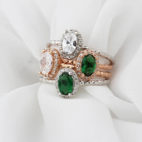 Glorria 925k Sterling Silver Personalized Oval Silver Ring with Birthstone Glorria 925k Sterling Silver Personalized Oval Silver Ring with Birthstone