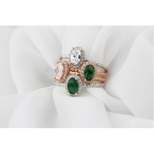 Glorria 925k Sterling Silver Personalized Oval Silver Ring with Birthstone