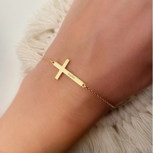 Glorria 925k Sterling Silver Personalized Name Cross Sterling Silver Bracelet