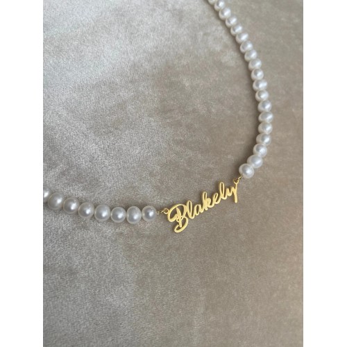 Glorria 925k Sterling Silver Personalized Name Pearl Silver Necklace Glorria 925k Sterling Silver Personalized Name Pearl Silver Necklace