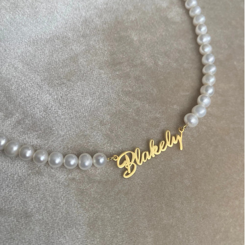 Glorria 925k Sterling Silver Personalized Name Pearl Silver Necklace Glorria 925k Sterling Silver Personalized Name Pearl Silver Necklace