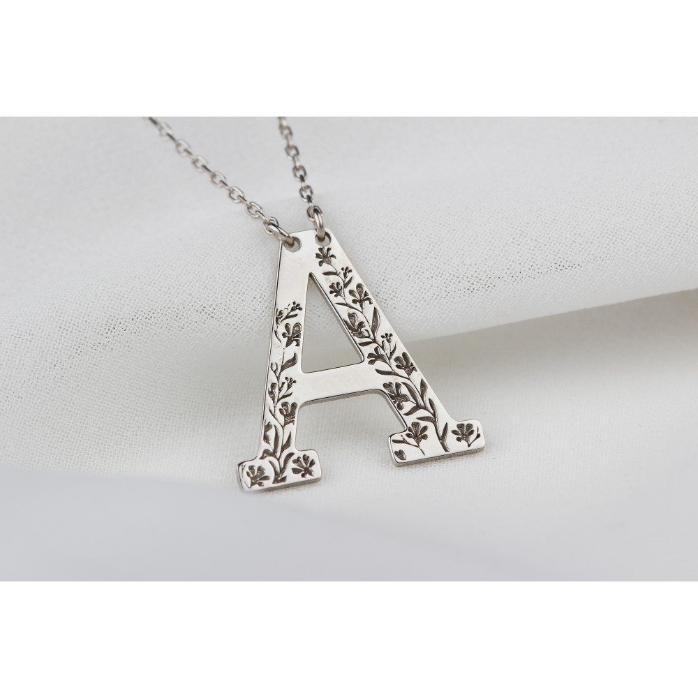 Glorria 925k Sterling Silver Personalized Letter Sterling Silver Necklace