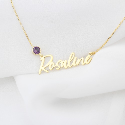 Glorria 925k Sterling Silver Personalized Name Birthstone Sterling Silver Necklace Glorria 925k Sterling Silver Personalized Name Birthstone Sterling Silver Necklace