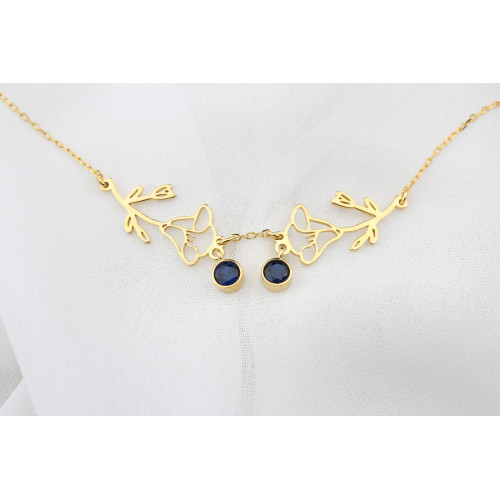 Glorria 925k Sterling Silver Personalized Double Birth Flower and Birthstone Sterling Silver Necklace Glorria 925k Sterling Silver Personalized Double Birth Flower and Birthstone Sterling Silver Necklace