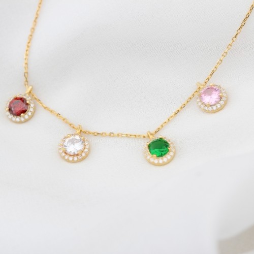 Glorria 925k Sterling Silver Personalized Birthstone Silver Round Anturage Necklace Glorria 925k Sterling Silver Personalized Birthstone Silver Round Anturage Necklace