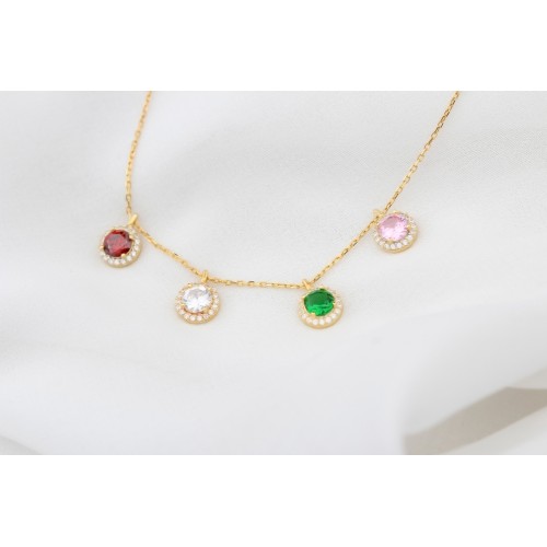 Glorria 925k Sterling Silver Personalized Birthstone Silver Round Anturage Necklace Glorria 925k Sterling Silver Personalized Birthstone Silver Round Anturage Necklace