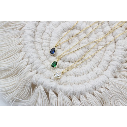 Glorria 925k Sterling Silver Personalized Birthstone Silver Oval Anturage Necklace Glorria 925k Sterling Silver Personalized Birthstone Silver Oval Anturage Necklace