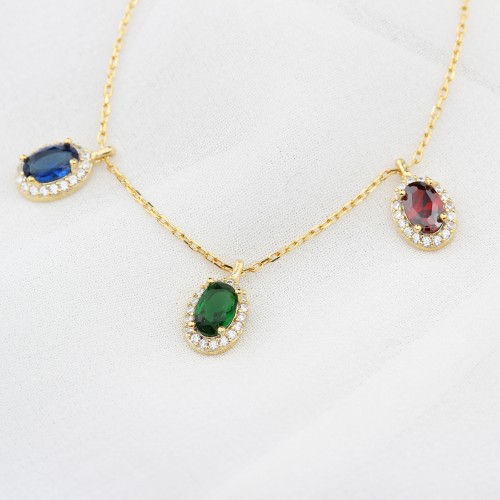 Glorria 925k Sterling Silver Personalized Birthstone Silver Oval Anturage Necklace Glorria 925k Sterling Silver Personalized Birthstone Silver Oval Anturage Necklace