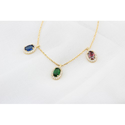 Glorria 925k Sterling Silver Personalized Birthstone Silver Oval Anturage Necklace Glorria 925k Sterling Silver Personalized Birthstone Silver Oval Anturage Necklace
