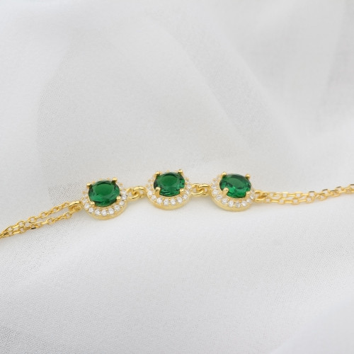 Glorria 925k Sterling Silver Personalized Birthstone Silver Round Anturage Bracelet