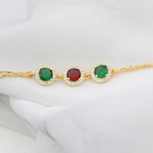 Glorria 925k Sterling Silver Personalized Birthstone Silver Round Anturage Bracelet