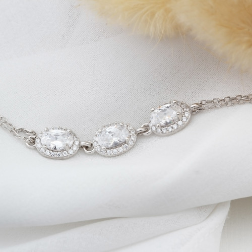 Glorria 925k Sterling Silver Personalized Birthstone Silver Oval Anturage Bracelet