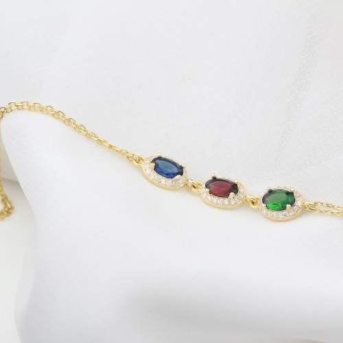 Glorria 925k Sterling Silver Personalized Birthstone Silver Oval Anturage Bracelet