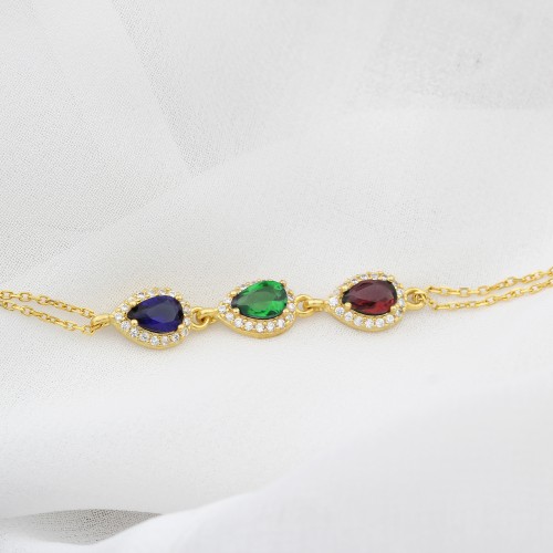 Glorria 925k Sterling Silver Personalized Birthstone Silver Drop Anturage Bracelet