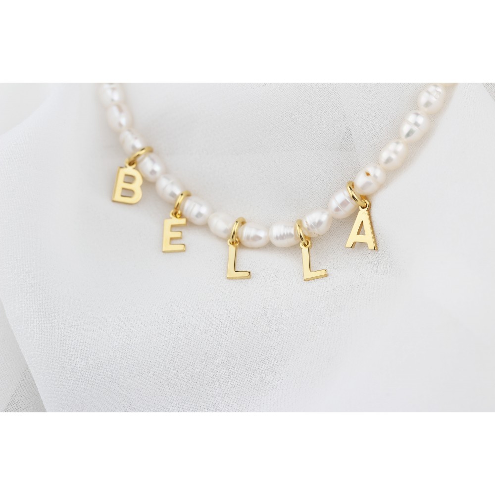 Glorria 925k Sterling Silver Personalized Name Pearl Silver Necklace