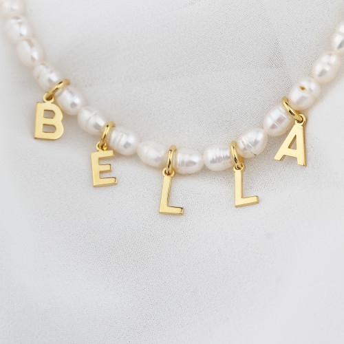 Glorria 925k Sterling Silver Personalized Name Pearl Silver Necklace Glorria 925k Sterling Silver Personalized Name Pearl Silver Necklace