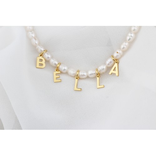 Glorria 925k Sterling Silver Personalized Name Pearl Silver Necklace Glorria 925k Sterling Silver Personalized Name Pearl Silver Necklace