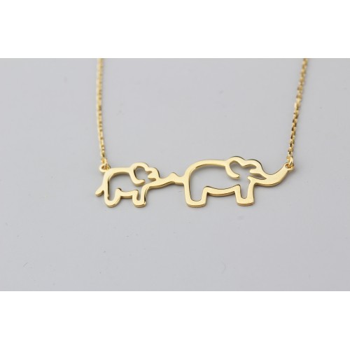 Glorria 925k Sterling Silver Mother and Baby Elephant Necklace